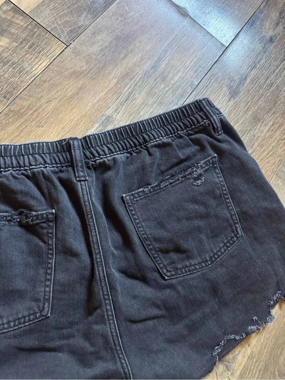 aerie Black Distressed Cutoff Denim Shorts - Picture 8 of 8
